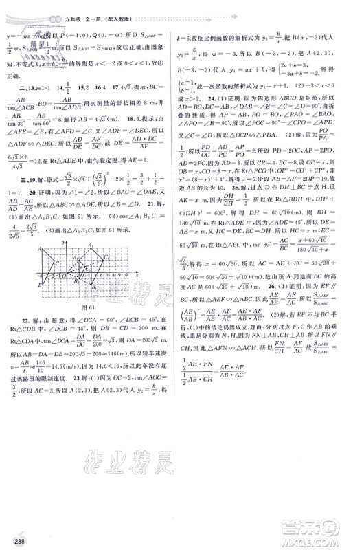 广西教育出版社2021新课程学习与测评同步学习九年级数学全一册人教版答案