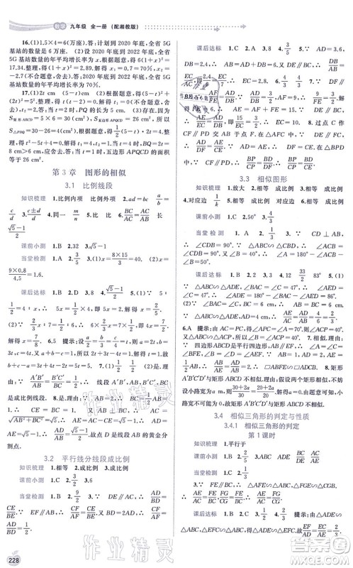 广西教育出版社2021新课程学习与测评同步学习九年级数学全一册湘教版答案 广西教育出版社2021新课程学习与测评同步学习九年级数学全一册湘教版答案