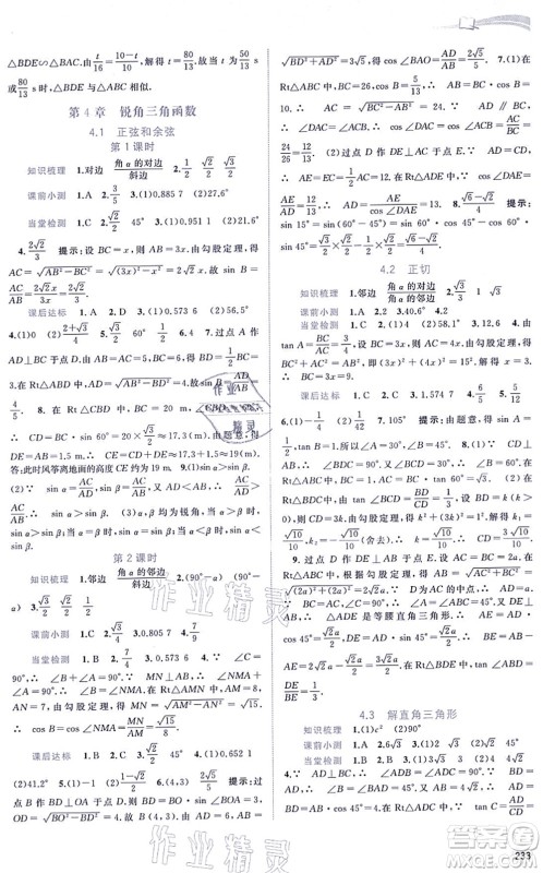 广西教育出版社2021新课程学习与测评同步学习九年级数学全一册湘教版答案 广西教育出版社2021新课程学习与测评同步学习九年级数学全一册湘教版答案