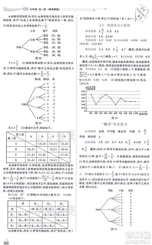 广西教育出版社2021新课程学习与测评同步学习九年级数学全一册湘教版答案 广西教育出版社2021新课程学习与测评同步学习九年级数学全一册湘教版答案