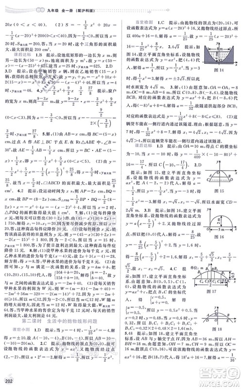 广西教育出版社2021新课程学习与测评同步学习九年级数学全一册沪科版答案