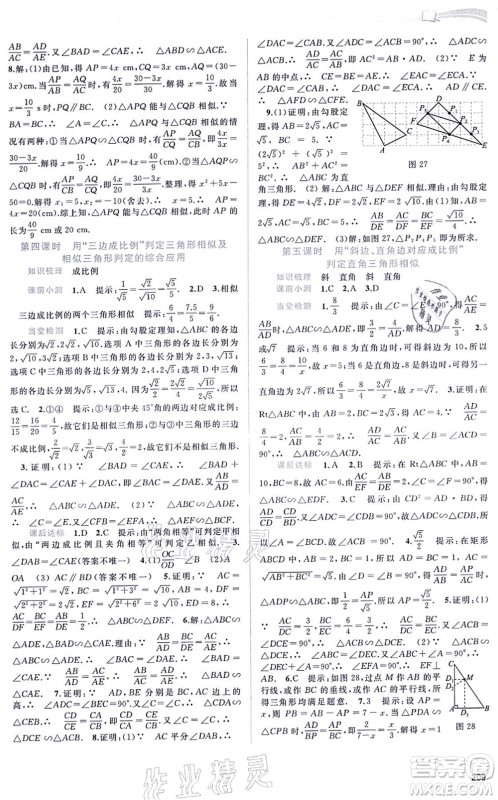 广西教育出版社2021新课程学习与测评同步学习九年级数学全一册沪科版答案 广西教育出版社2021新课程学习与测评同步学习九年级数学全一册沪科版答案