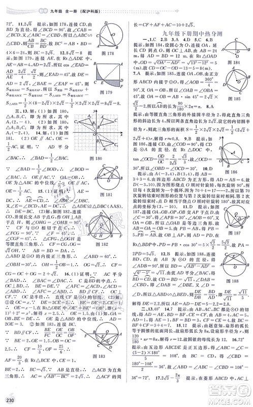 广西教育出版社2021新课程学习与测评同步学习九年级数学全一册沪科版答案