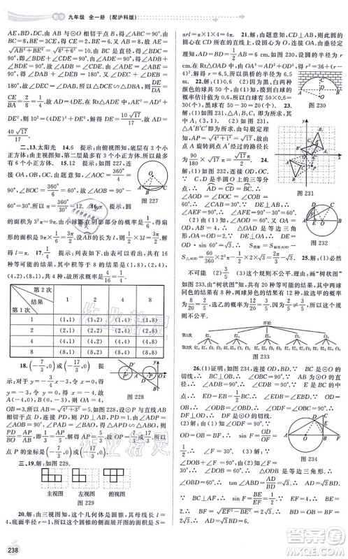 广西教育出版社2021新课程学习与测评同步学习九年级数学全一册沪科版答案