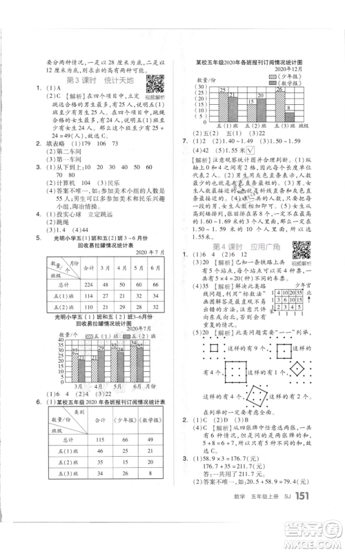 天津人民出版社2021全品作业本五年级上册数学苏教版参考答案 天津人民出版社2021全品作业本五年级上册数学苏教版参考答案