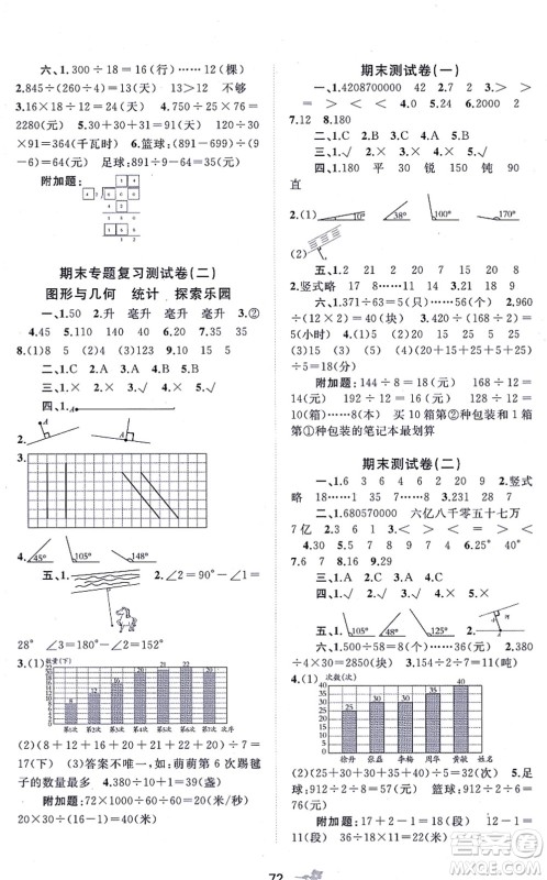 广西教育出版社2021新课程学习与测评单元双测四年级数学上册冀教版C版答案