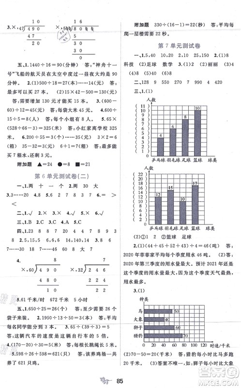 广西教育出版社2021新课程学习与测评单元双测四年级数学上册人教版A版答案