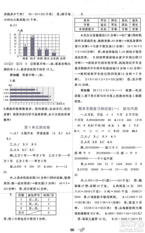 广西教育出版社2021新课程学习与测评单元双测四年级数学上册人教版A版答案