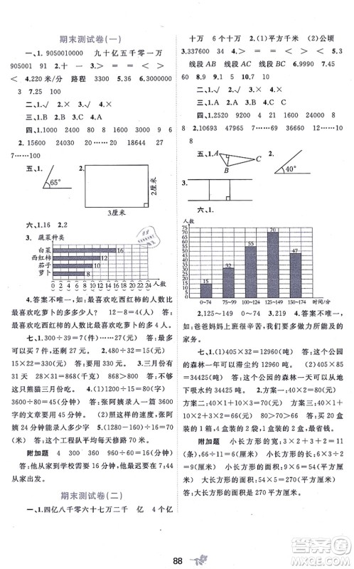 广西教育出版社2021新课程学习与测评单元双测四年级数学上册人教版A版答案