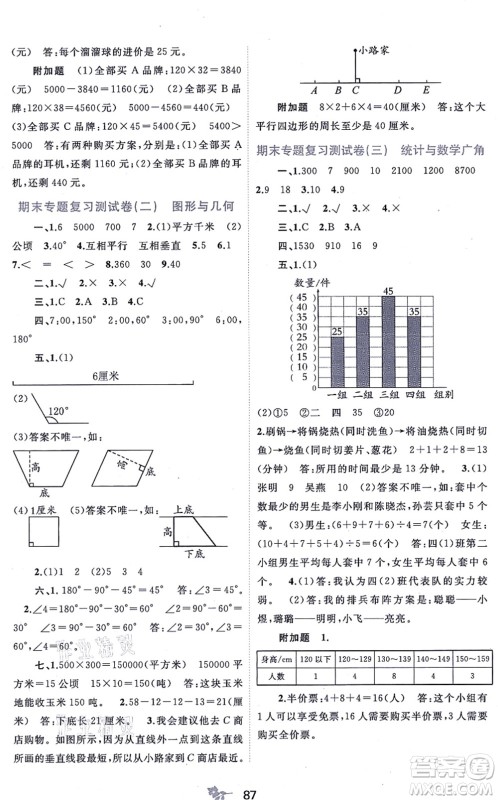 广西教育出版社2021新课程学习与测评单元双测四年级数学上册人教版A版答案