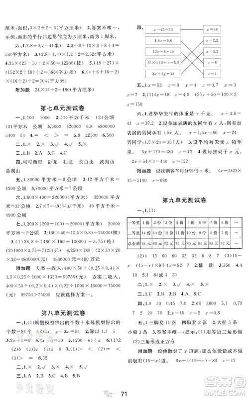 广西教育出版社2021新课程学习与测评单元双测五年级数学上册冀教版C版答案