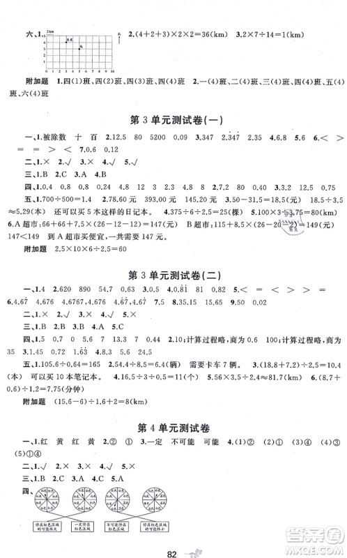 广西教育出版社2021新课程学习与测评单元双测五年级数学上册人教版A版答案