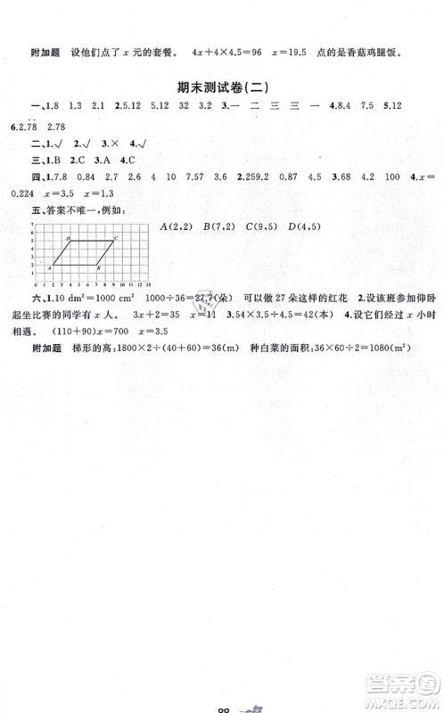 广西教育出版社2021新课程学习与测评单元双测五年级数学上册人教版A版答案