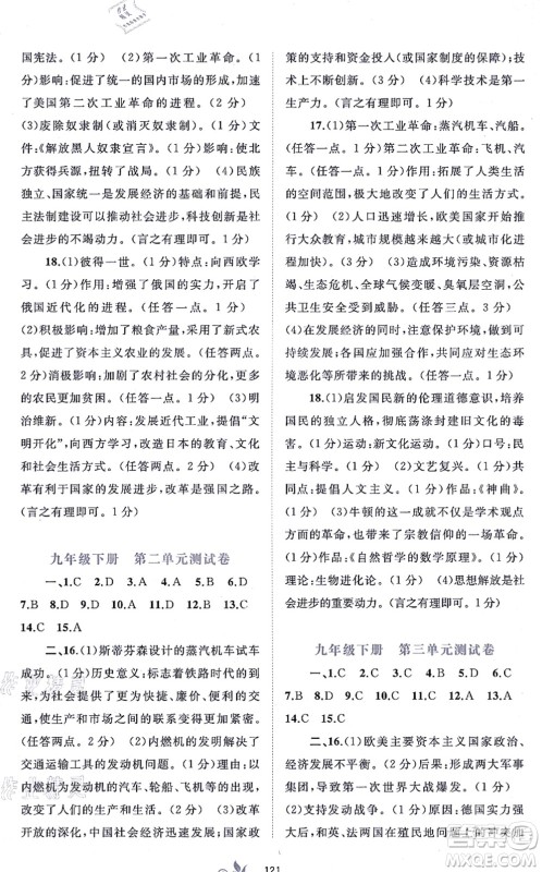 广西教育出版社2021新课程学习与测评单元双测九年级历史全一册人教版A版答案