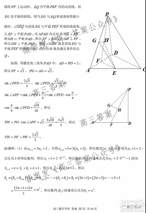 2021学年第一学期浙江省七彩阳光新高考研究联盟期中联考高三数学试题及答案