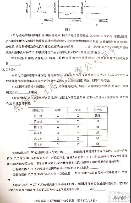 湖北省部分重点中学2022届高三第一次联考生物试题及答案