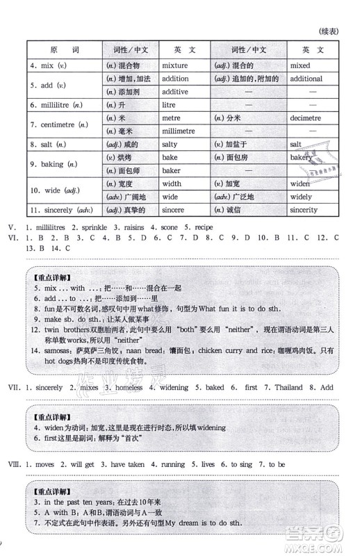 华东师范大学出版社2021一课一练七年级英语N版第一学期华东师大版增强版答案