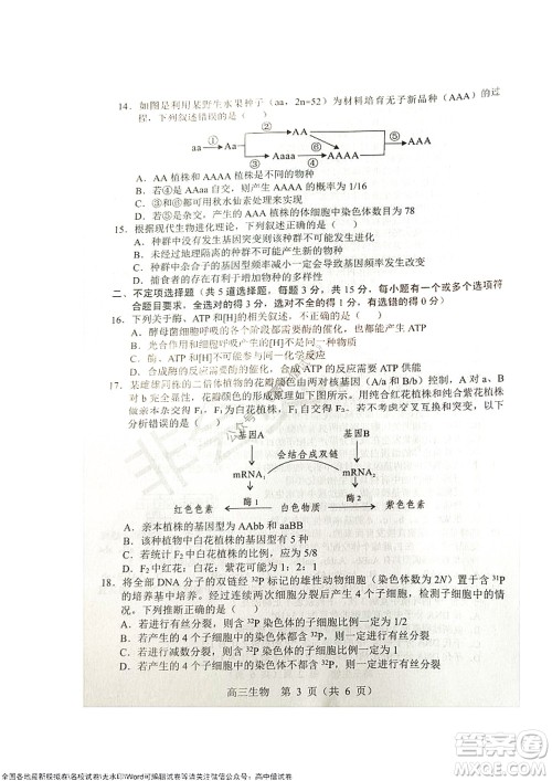 2021-2022学年度上学期沈阳市郊联体期中考试高三生物试题及答案