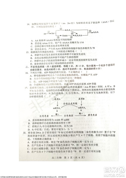 2021-2022学年度上学期沈阳市郊联体期中考试高三生物试题及答案