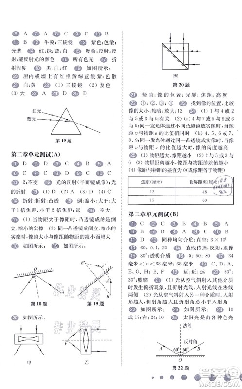 华东师范大学出版社2021一课一练八年级物理第一学期华东师大版答案