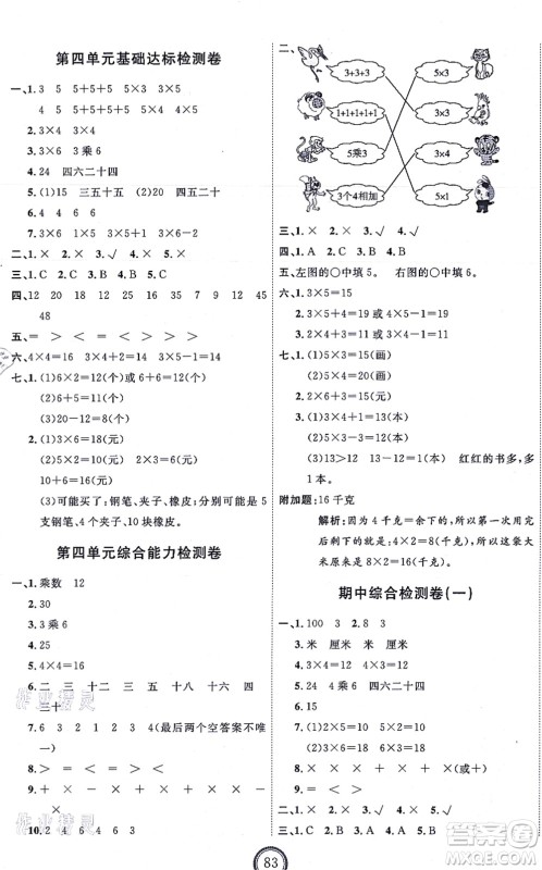 延边教育出版社2021优+密卷二年级数学上册RJ人教版答案 延边教育出版社2021优+密卷二年级数学上册RJ人教版答案