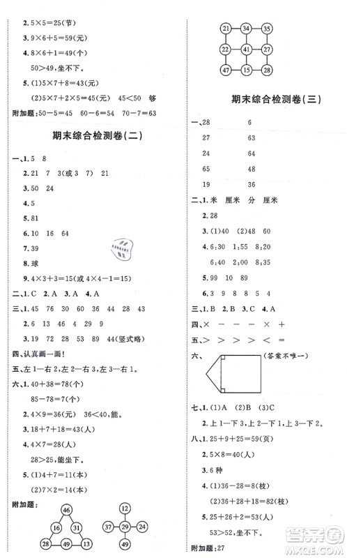 延边教育出版社2021优+密卷二年级数学上册RJ人教版答案