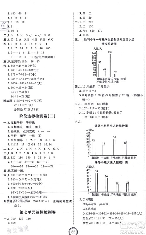 延边教育出版社2021优+密卷四年级数学上册RJ人教版答案
