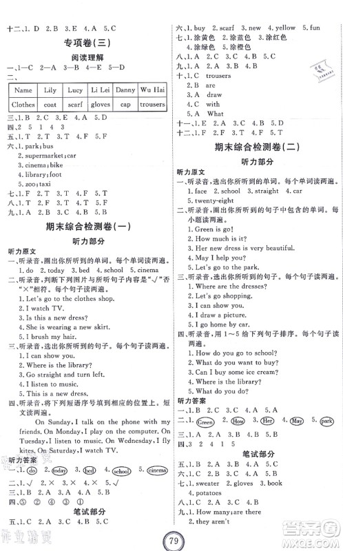 吉林教育出版社2021优+密卷四年级英语上册N版答案