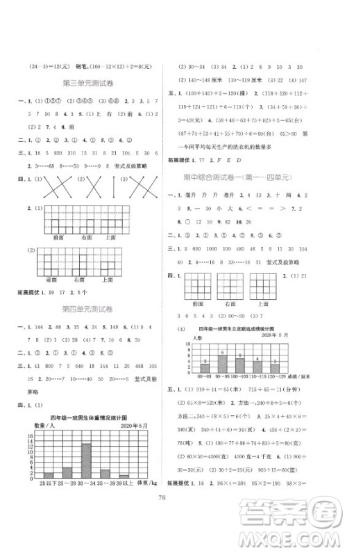 北方妇女儿童出版社2021秋江苏金考卷数学四年级上册江苏版答案 北方妇女儿童出版社2021秋江苏金考卷数学四年级上册江苏版答案
