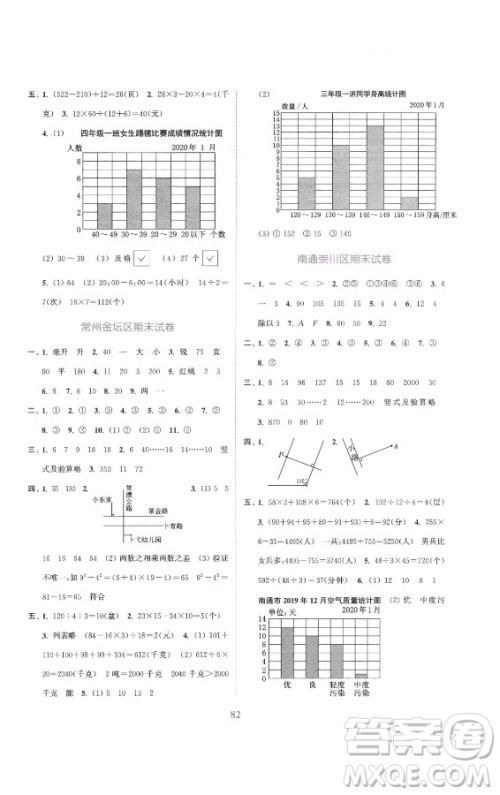 北方妇女儿童出版社2021秋江苏金考卷数学四年级上册江苏版答案