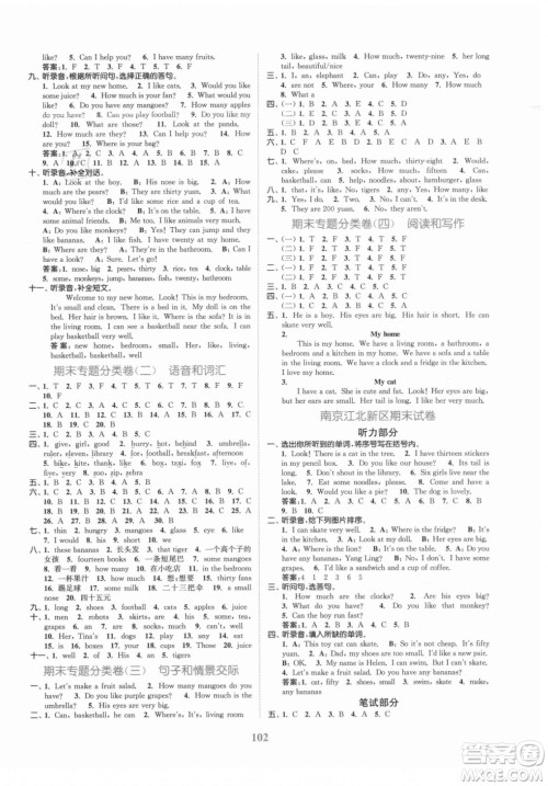 北方妇女儿童出版社2021秋江苏金考卷英语四年级上册江苏版答案