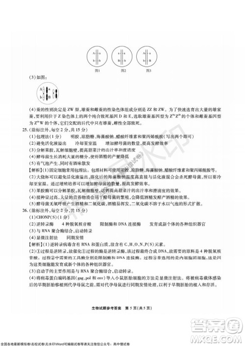 重庆市高2022届高三第三次质量检测生物试题及答案