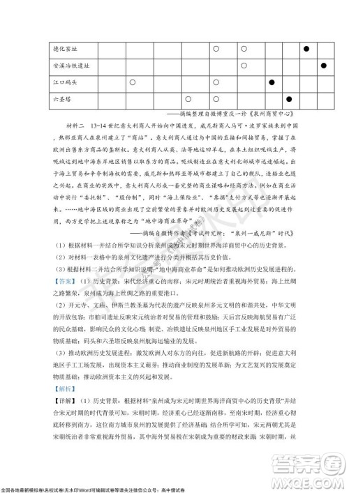 重庆市高2022届高三第三次质量检测历史试题及答案