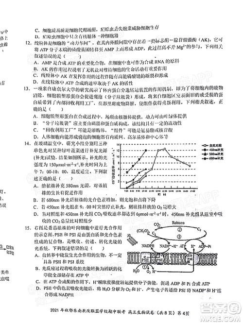 2021年秋季鄂东南省级示范高中教育教学改革联盟学校期中联考高三生物试题及答案 2021年秋季鄂东南省级示范高中教育教学改革联盟学校期中联考高三生物试题及答案