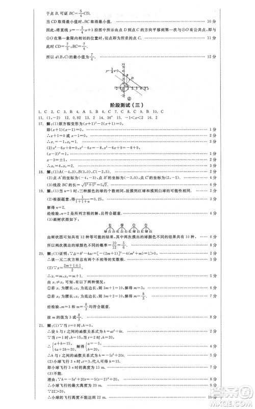 阳光出版社2021全品作业本九年级上册数学人教版参考答案