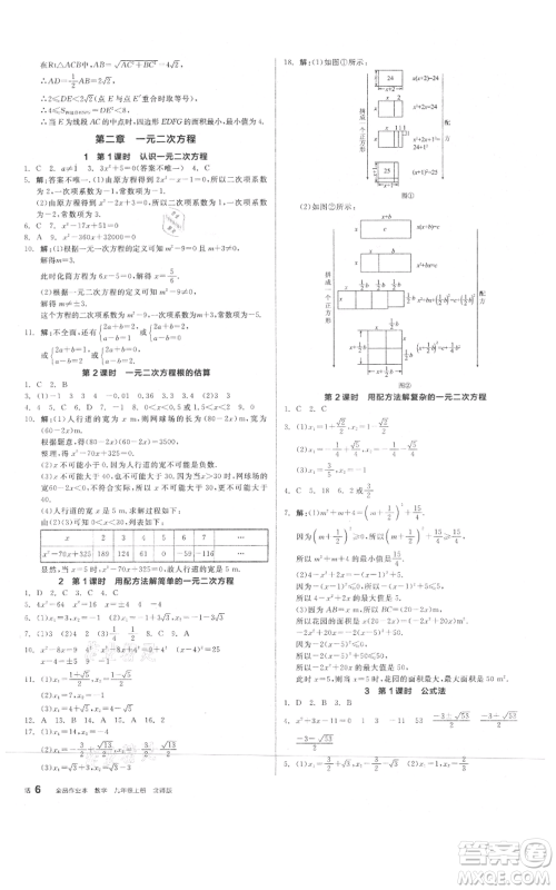 阳光出版社2021全品作业本九年级上册数学北师大版参考答案