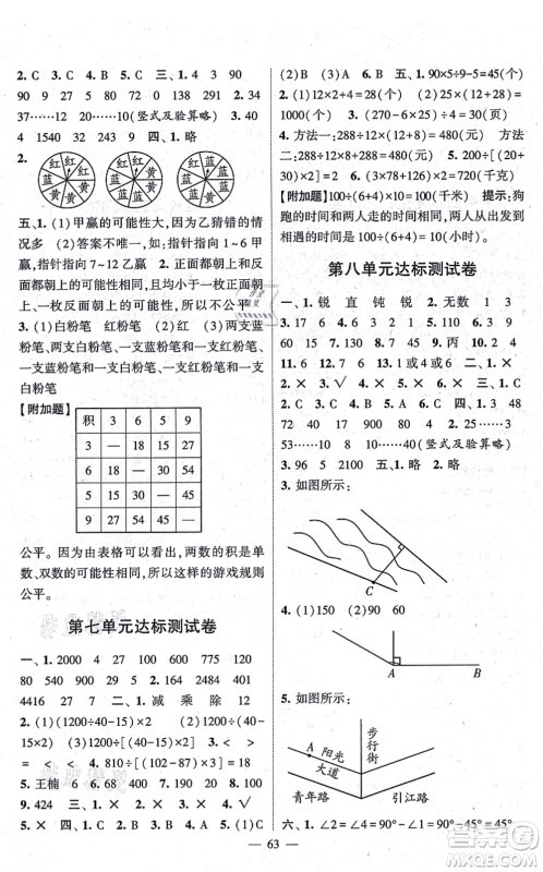 河海大学出版社2021棒棒堂学霸提优课时作业四年级数学上册SJ苏教版答案