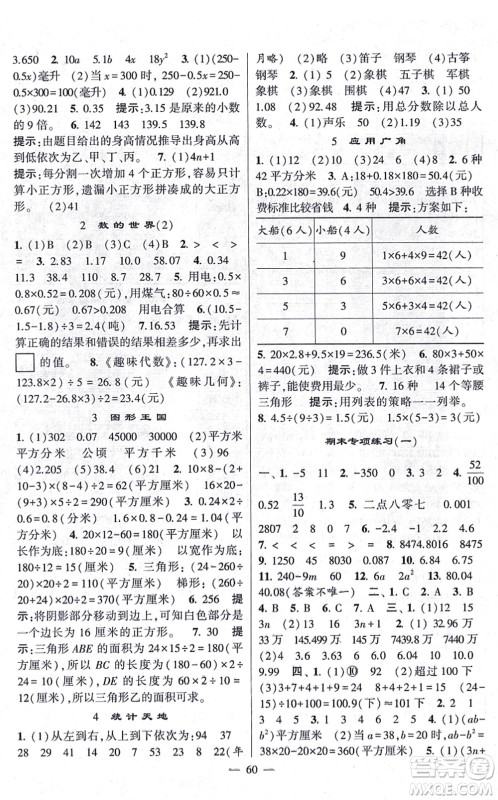 河海大学出版社2021棒棒堂学霸提优课时作业五年级数学上册SJ苏教版答案 河海大学出版社2021棒棒堂学霸提优课时作业五年级数学上册SJ苏教版答案