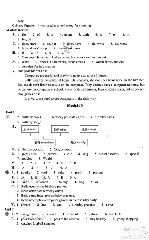 浙江教育出版社2021英语作业本七年级上册AB本W外研版答案