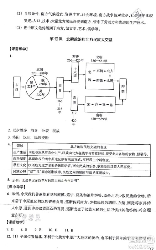 浙江教育出版社2021历史与社会作业本七年级历史上册人教版答案