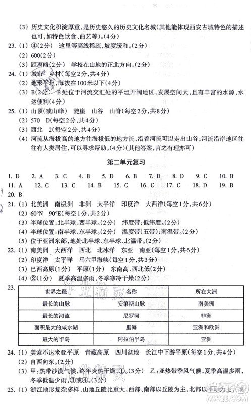 浙江教育出版社2021历史与社会作业本七年级地理上册人教版答案