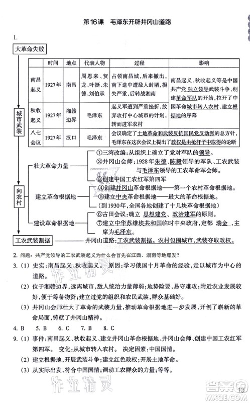 浙江教育出版社2021历史与社会作业本八年级历史上册人教版答案 浙江教育出版社2021历史与社会作业本八年级历史上册人教版答案