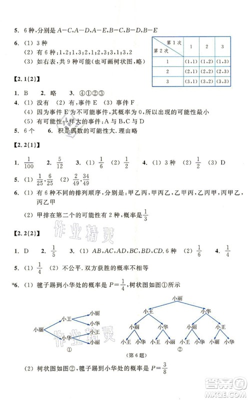 浙江教育出版社2021数学作业本九年级上册ZH浙教版答案