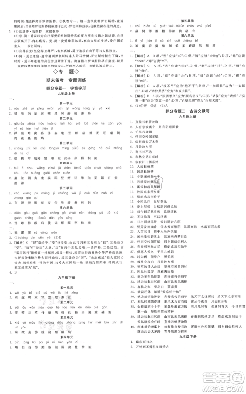 延边教育出版社2021全品作业本九年级语文人教版河南专版参考答案 延边教育出版社2021全品作业本九年级语文人教版河南专版参考答案