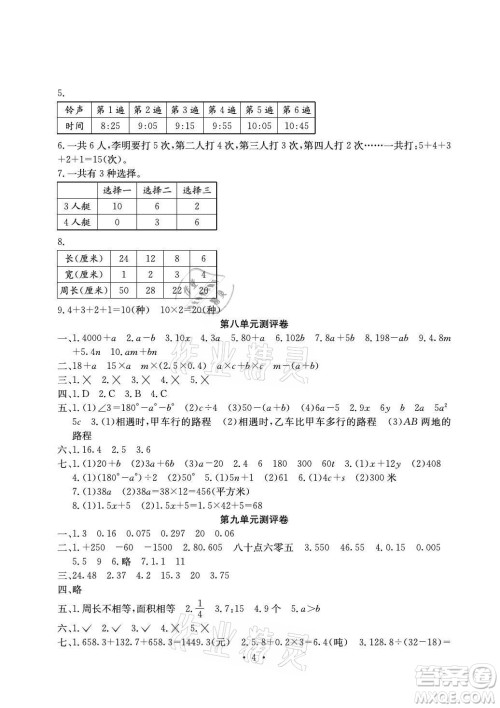 光明日报出版社2021大显身手素质教育单元测评卷数学五年级上册B版苏教版答案