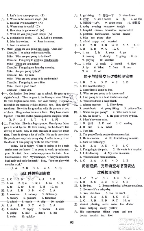 长春出版社2021期末冲刺100分完全试卷六年级英语上册人教PEP版答案