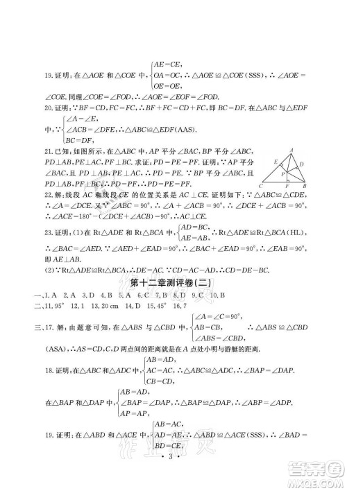 光明日报出版社2021大显身手素质教育单元测评卷数学八年级上册人教版答案