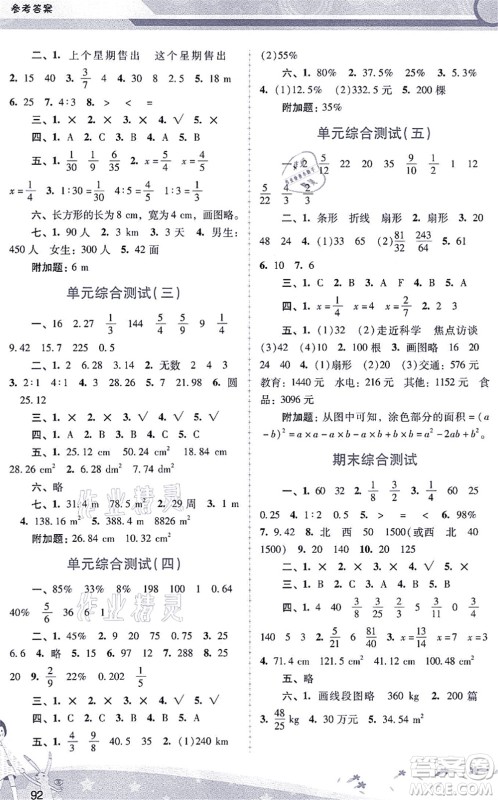 广西师范大学出版社2021新课程学习辅导六年级数学上册人教版答案