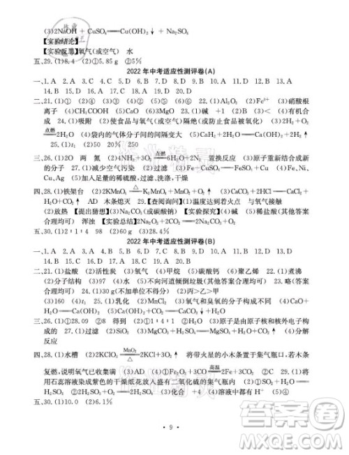 光明日报出版社2021大显身手素质教育单元测评卷化学九年级全一册人教版答案