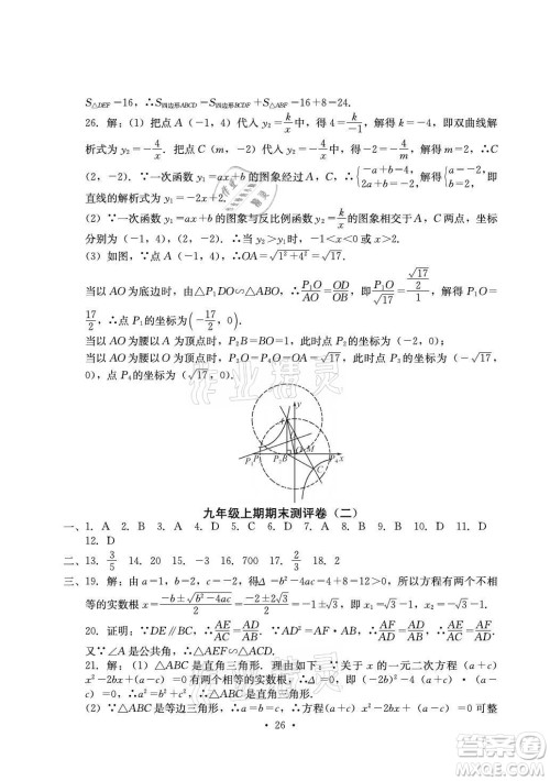 光明日报出版社2021大显身手素质教育单元测评卷数学九年级全一册湘教版答案